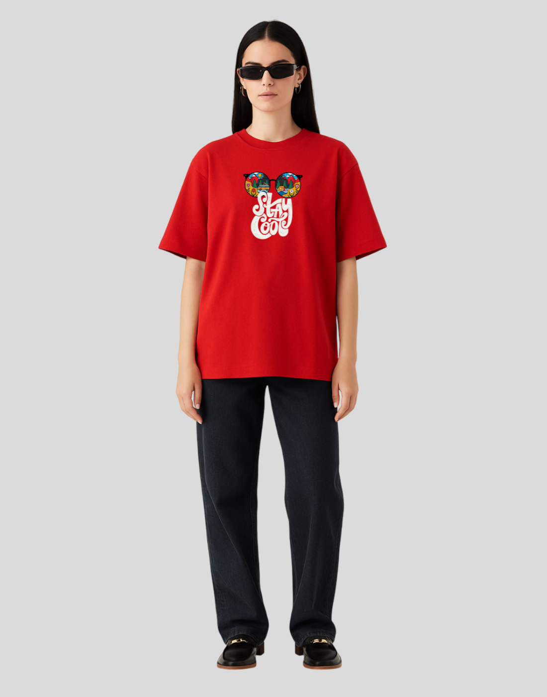 Stay Cool Oversized Front Graphic Printed Red Tshirt