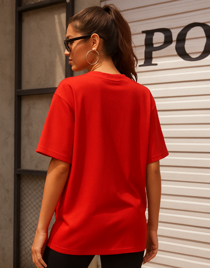 Women Red Oversized Front Graphic Print Tshirt