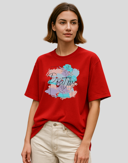 Women Red Oversized Front Graphic Print Tshirt