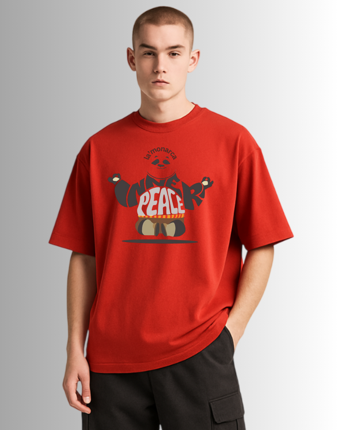 Inner Peace Red Oversized Typography Printed Tshirt