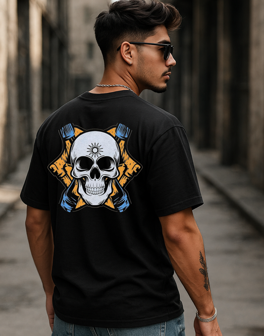 Skeleton Black Oversized Typography Printed Tshirt