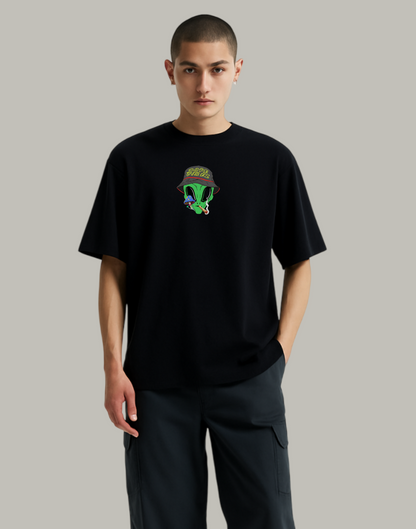 Alien Dope Vibez Black Oversized Typography Printed Tshirt