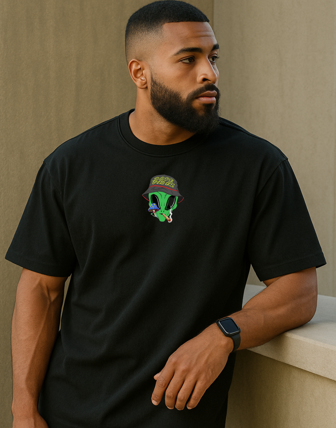 Alien Dope Vibez Black Oversized Typography Printed Tshirt