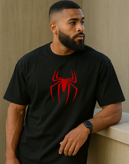 Men Black Oversized Front Spider Graphic Printed Tshirt