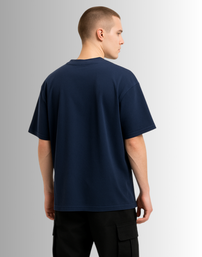 Hustle  Navy Blue Oversized Typography Printed Tshirt