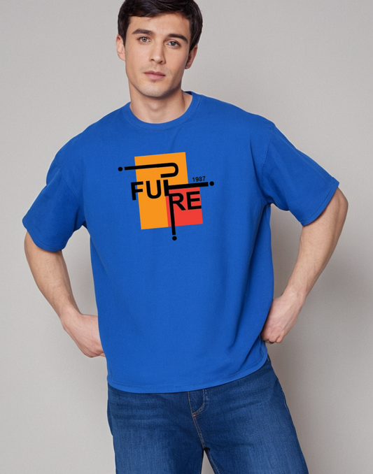 Future Royal Blue Oversized Typography Printed Tshirt